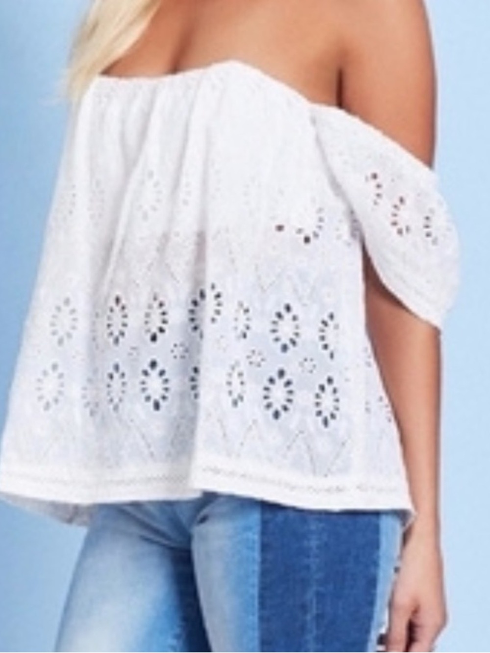 Lovers & Friends Life’s A Beach White Off The Shoulder Eyelet Open Slit Back Top